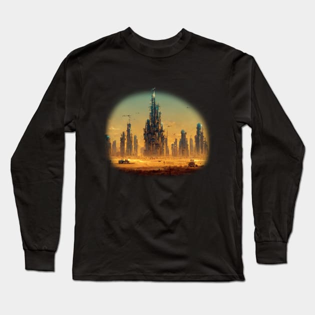 Futuristic Desert City 2045 In Cyberpunk Style Long Sleeve T-Shirt by maxdax